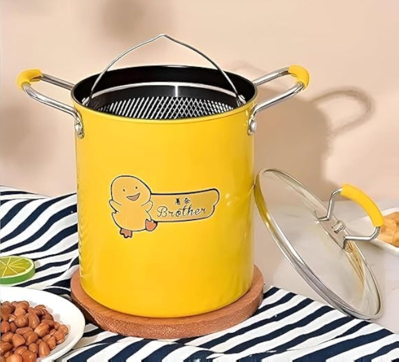 DUCK FRYPAN WITH BASKET - The set consists of a frying pan, durable heat-resistant glass lid, wire basket for frying, and a stainless steel handle for easy maneuverability. (Ø³Ø¹Ù‡ 2 Ù„ØªØ±)